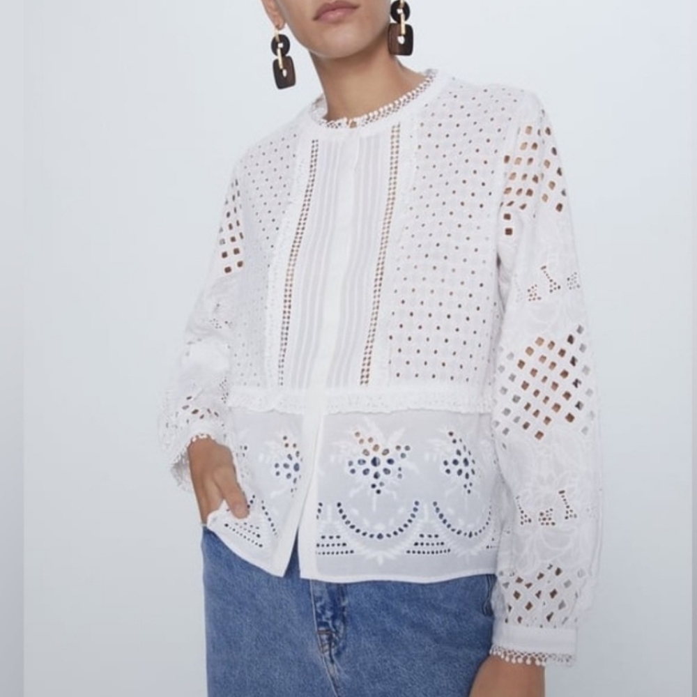 Zara White Eyelet Blouse Zara Openwork Embroidered Top
